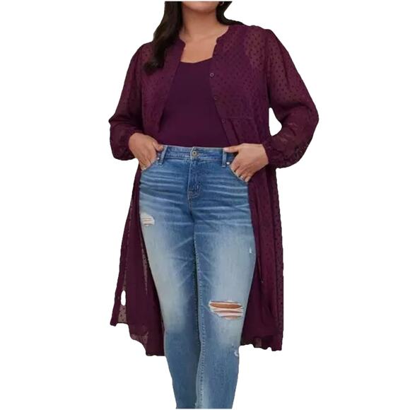 Torrid Woman Sheer Kimono Clit Dot Texture Plus sz 1X Button Front Lace Fairy - Picture 1 of 16